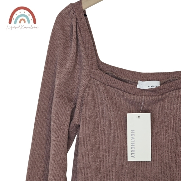 New! Heatherly Ribbed Knit Square Neck Sweater Top - Picture 9 of 11